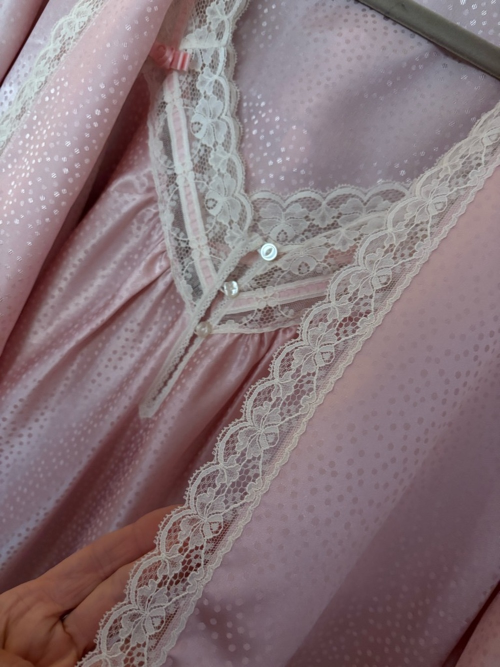 Christian Dior Vintage Matching Nightgown & Robe Set w/Cream Lace Trim